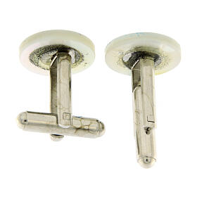 Round mother-of-pearl cufflinks with light blue Marian symbol
