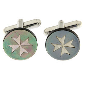 Cufflinks with Maltese cross, grey mother-of-pearl