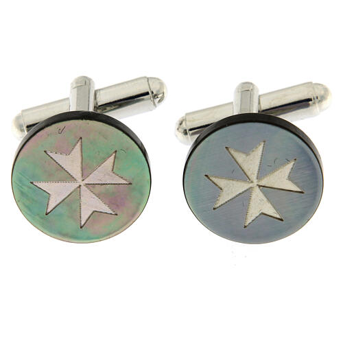 Cufflinks with Maltese cross, grey mother-of-pearl 1