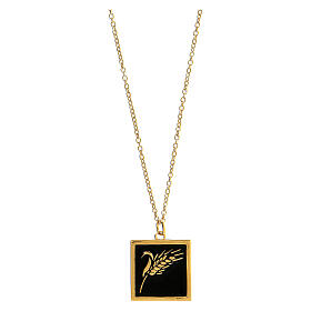 Necklace with ear of wheat pendant, black enamel and gold plated 925 silver, HOLYART Collection
