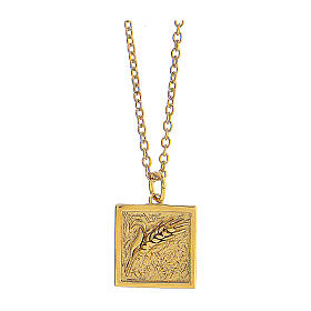 Necklace with square pendant, ear of wheat, gold plated 925 silver, HOLYART Collection