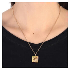 Necklace with square pendant, ear of wheat, gold plated 925 silver, HOLYART Collection