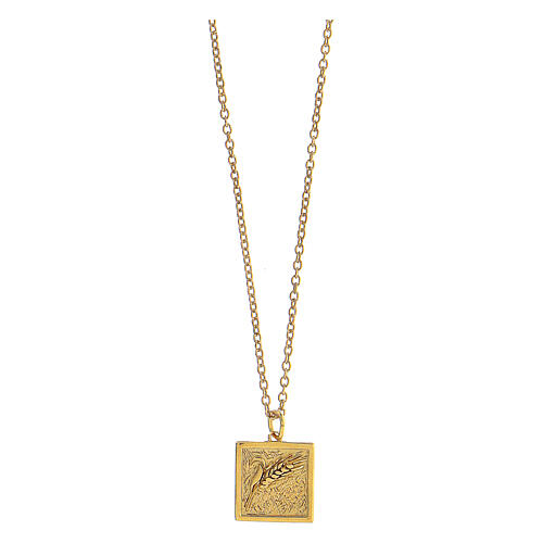 Necklace with square pendant, ear of wheat, gold plated 925 silver, HOLYART Collection 1