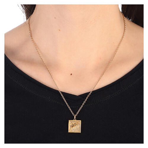 Necklace with square pendant, ear of wheat, gold plated 925 silver, HOLYART Collection 2