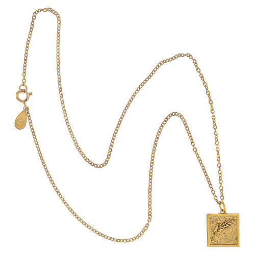 Necklace with square pendant, ear of wheat, gold plated 925 silver, HOLYART Collection 5