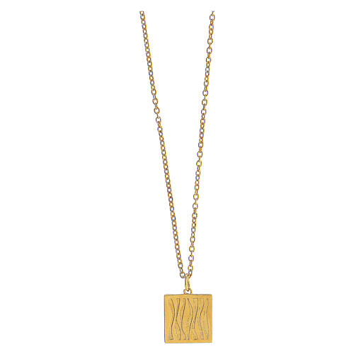 Necklace with square pendant, ear of wheat, gold plated 925 silver, HOLYART Collection 5