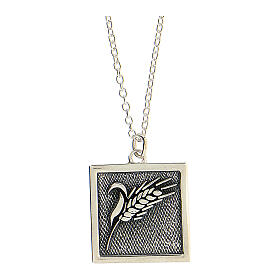 Square pendant necklace in burnished 925 silver wheat spike HOLYART Collection