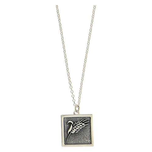 Square pendant necklace in burnished 925 silver wheat spike HOLYART Collection 1