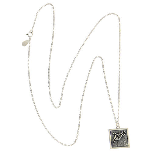 Square pendant necklace in burnished 925 silver wheat spike HOLYART Collection 5