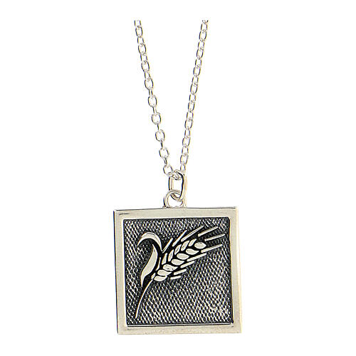 Square pendant necklace in burnished 925 silver wheat spike HOLYART Collection 1