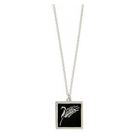 Necklace with ear of wheat pendant, black enamel and 925 silver, HOLYART Collection