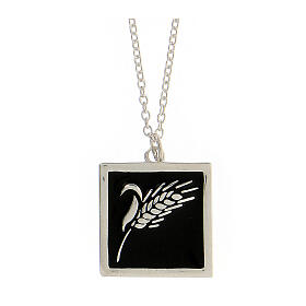 Necklace with ear of wheat pendant, black enamel and 925 silver, HOLYART Collection