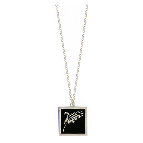 Necklace with ear of wheat pendant, black enamel and 925 silver, HOLYART Collection 1