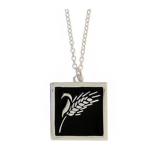 Necklace with ear of wheat pendant, black enamel and 925 silver, HOLYART Collection 1