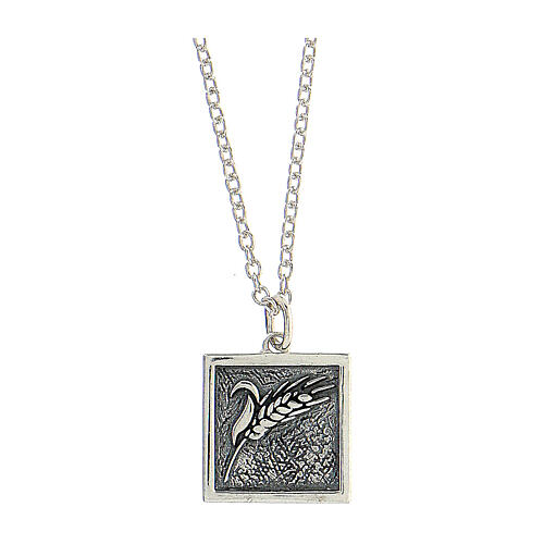 Collana pendente quadrato brunito spiga argento 925 HOLYART Collection 1