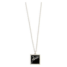 Necklace with square pendant, ear of wheat on black enamel, 925 silver, HOLYART Collection