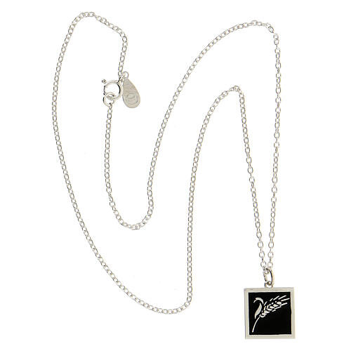 Necklace with square pendant, ear of wheat on black enamel, 925 silver, HOLYART Collection 4