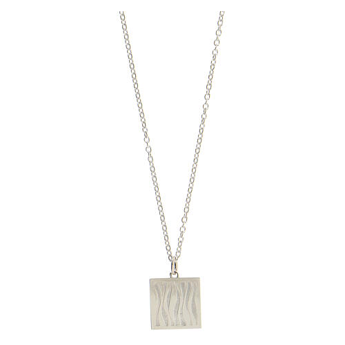 Necklace with square pendant, ear of wheat on black enamel, 925 silver, HOLYART Collection 5