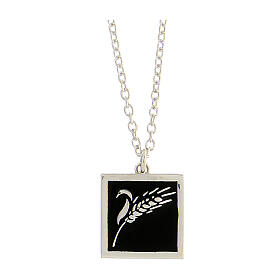 Black square pendant necklace wheat spike in 925 silver HOLYART Collection