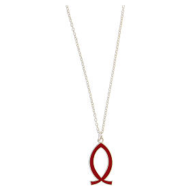 Necklace with red fish-shaped pendant, 925 silver, HOLYART Collection