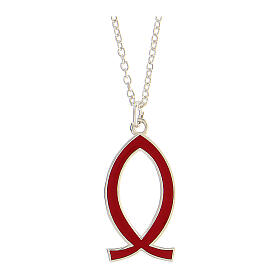 Necklace with red fish-shaped pendant, 925 silver, HOLYART Collection