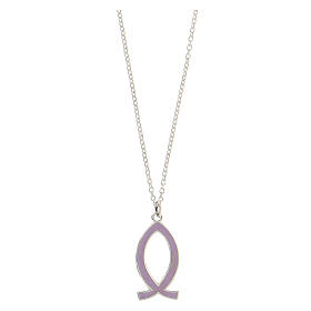Necklace with lilac fish-shaped pendant, 925 silver, HOLYART Collection