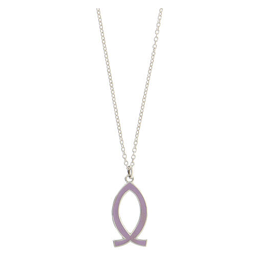 Necklace with lilac fish-shaped pendant, 925 silver, HOLYART Collection 1