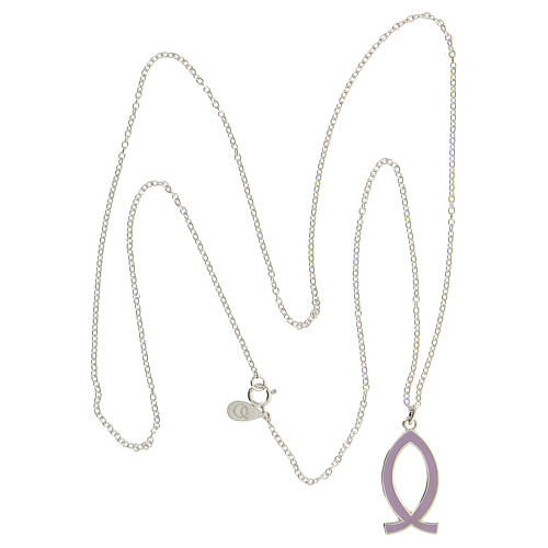 Necklace with lilac fish-shaped pendant, 925 silver, HOLYART Collection 5