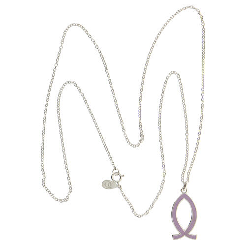 Necklace with lilac fish-shaped pendant, 925 silver, HOLYART Collection 4