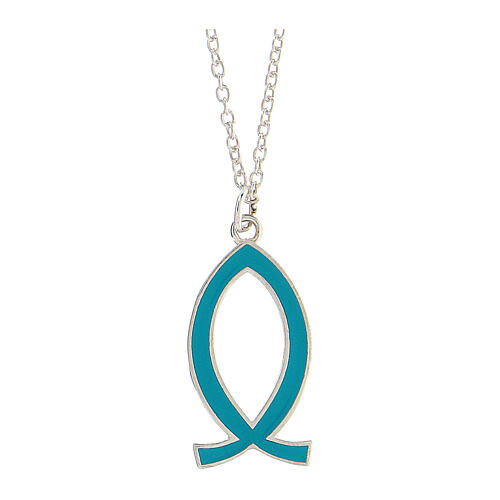 Collana argento 925 celeste pesce pendente HOLYART Collection 1