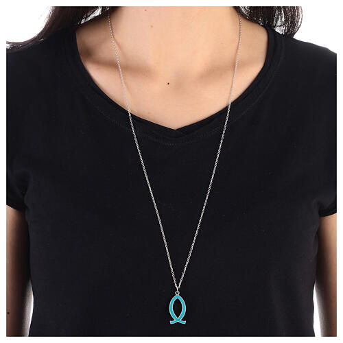 Collana argento 925 celeste pesce pendente HOLYART Collection 2