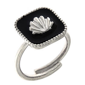 Adjustable ring, shell on black enamel, 925 silver HOLYART Collection