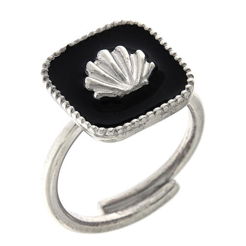 Adjustable ring, shell on black enamel, 925 silver HOLYART Collection 1