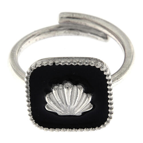Adjustable ring, shell on black enamel, 925 silver HOLYART Collection 3