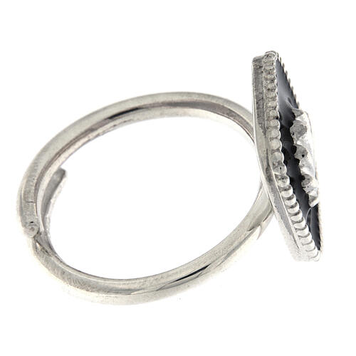 Adjustable ring, shell on black enamel, 925 silver HOLYART Collection 5