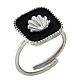 Adjustable ring, shell on black enamel, 925 silver HOLYART Collection s1