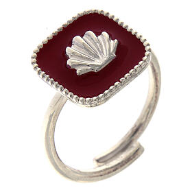 Adjustable ring, shell on red enamel, 925 silver HOLYART Collection