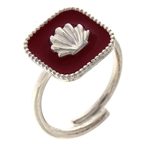 Adjustable ring, shell on red enamel, 925 silver HOLYART Collection 1