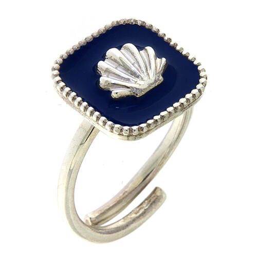 Adjustable ring, shell on blue enamel, 925 silver HOLYART Collection 1