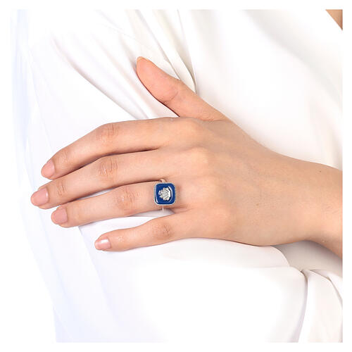 Adjustable ring, shell on blue enamel, 925 silver HOLYART Collection 2