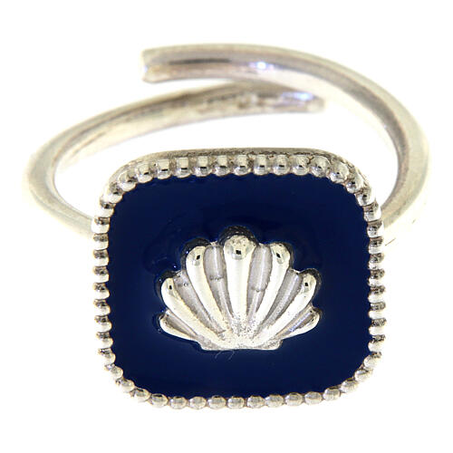 Adjustable ring, shell on blue enamel, 925 silver HOLYART Collection 3