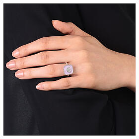 Adjustable ring, shell on lilac enamel, 925 silver HOLYART Collection