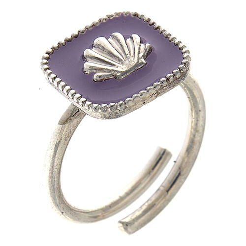 Adjustable ring, shell on lilac enamel, 925 silver HOLYART Collection 1
