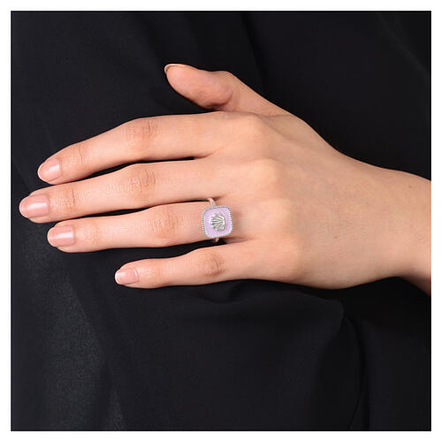 Adjustable ring, shell on lilac enamel, 925 silver HOLYART Collection 2