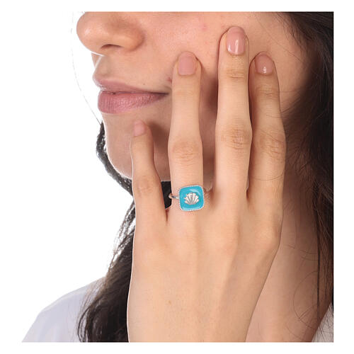 Größenverstellbarer Ring, himmelblau, Jakobsmuschel, aus 925er Silber, HOLYART Collection 2