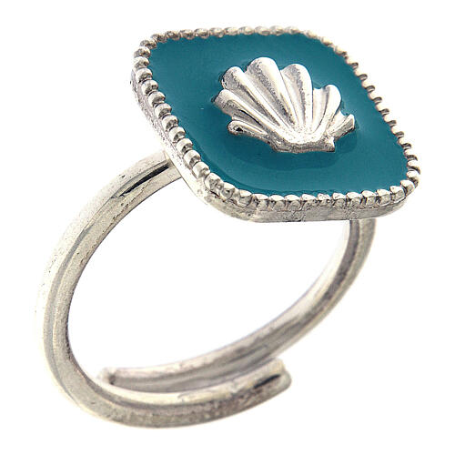Adjustable ring, shell on light blue enamel, 925 silver HOLYART Collection 1