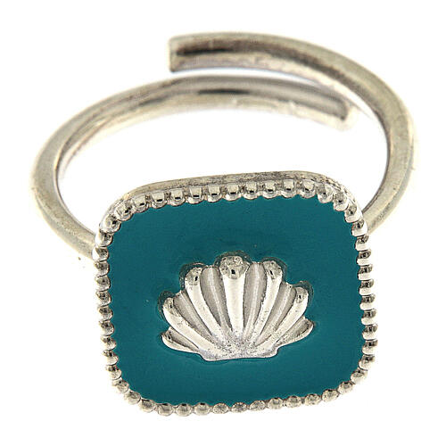 Adjustable ring, shell on light blue enamel, 925 silver HOLYART Collection 3