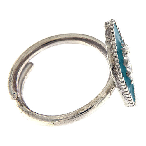 Adjustable ring, shell on light blue enamel, 925 silver HOLYART Collection 5