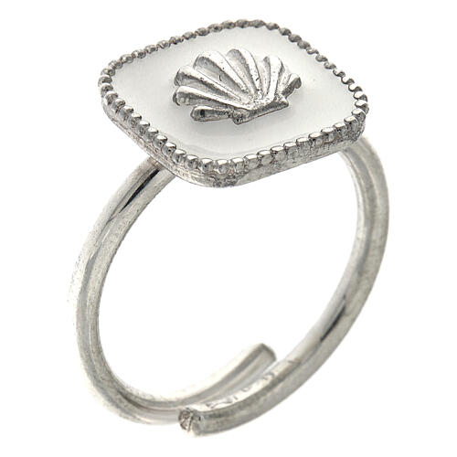Adjustable ring, shell on white enamel, 925 silver HOLYART Collection 1