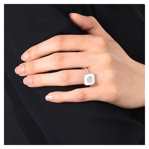 Adjustable ring, shell on white enamel, 925 silver HOLYART Collection 2
